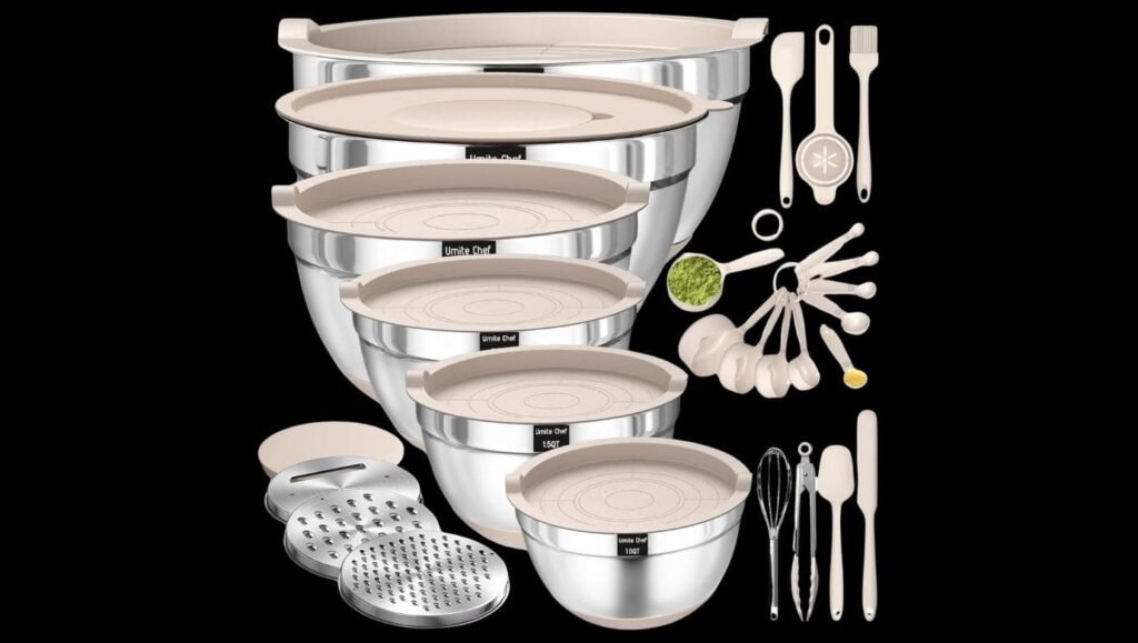 Umite Chef Mixing Bowls with Airtight Lids Set, 26PCS Stainless Steel Khaki Bowls. (1)